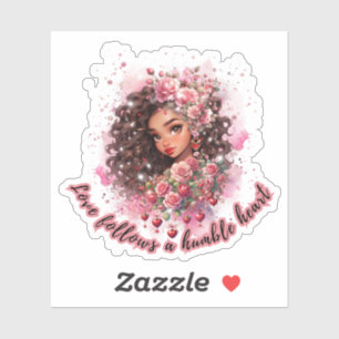Sticker L'amour suit un humble coeur jolie fille noire