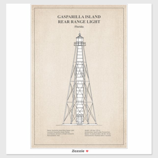 Sticker Lampe arrière de l'île de Gasparilla - Floride - S (Feuille)