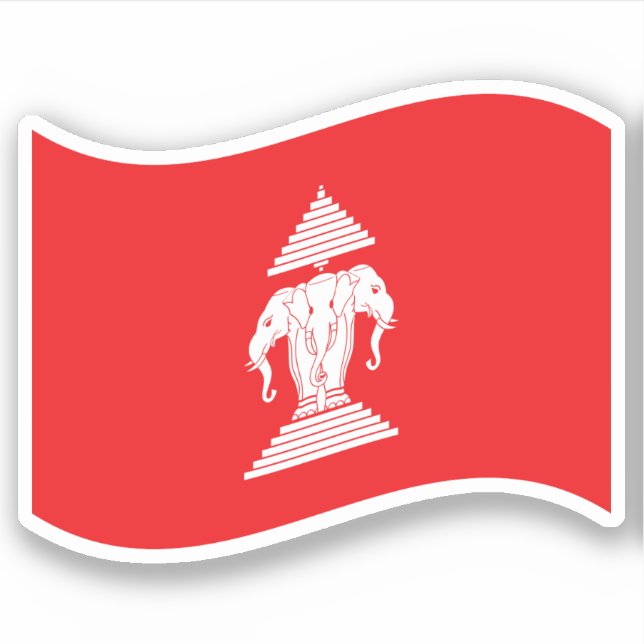 Sticker Lao Erawan Trois Chefs D'Éléphant Drapeau Vague (Devant)