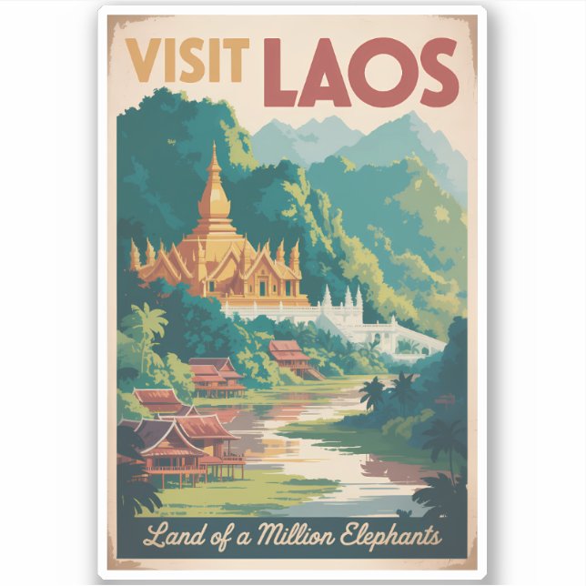 Sticker Laos Pha That Luang Illustration Travel Art (Devant)