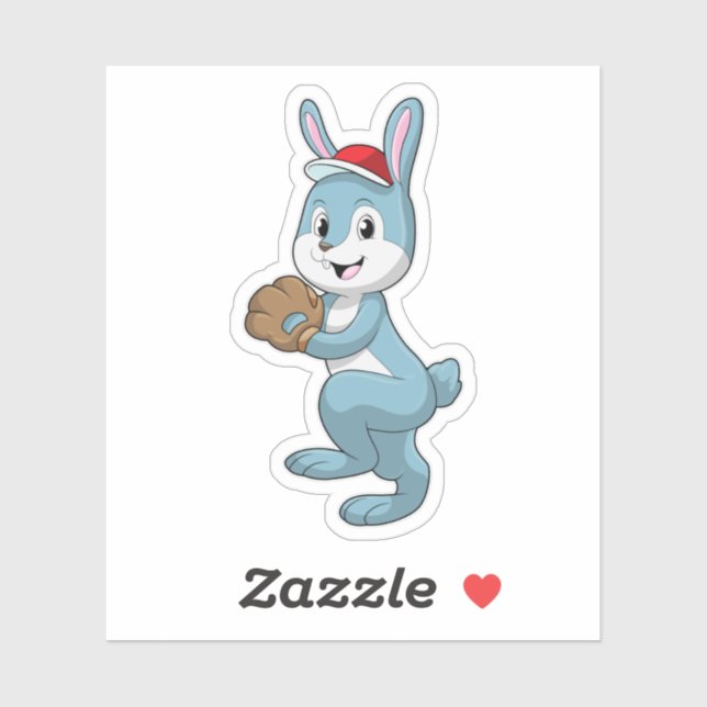 Sticker Lapin au baseball avec gant de baseball (Feuille)