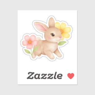Sticker Lapin Bébé Mignon Fleurs de Lapin
