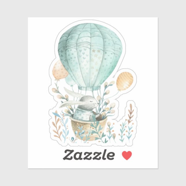 Sticker Lapin dans le ballon à air chaud Pâques (Feuille)