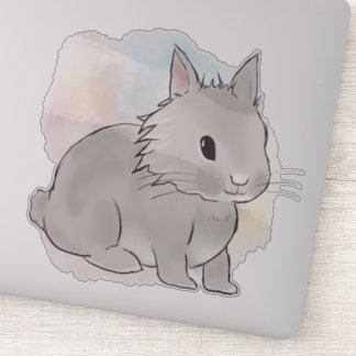 Sticker Lapin lionhead gris à l'aquarelle
