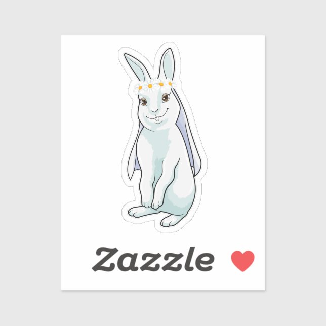 Sticker Lapin marié avec couronne de fleurs (Feuille)