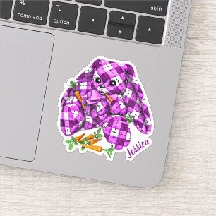 Sticker Lapin Plaid Violet n Carotte Nom