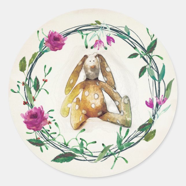 Sticker lapin rose Floral (Devant)