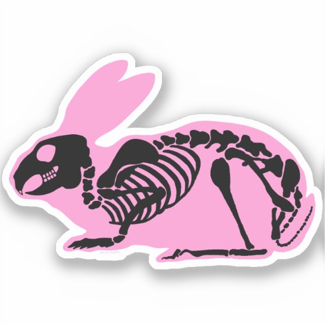 Sticker Lapin squelette rose (Recto)