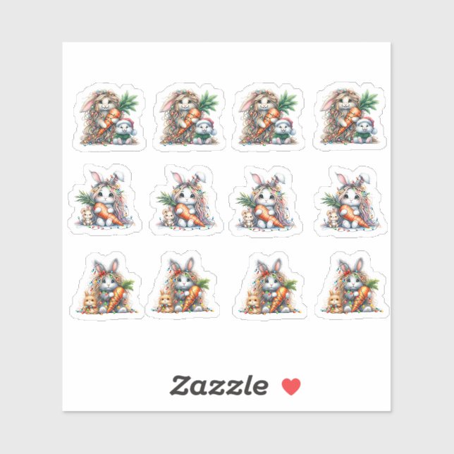 Sticker Lapines et carottes haïes de Pâques (Feuille)