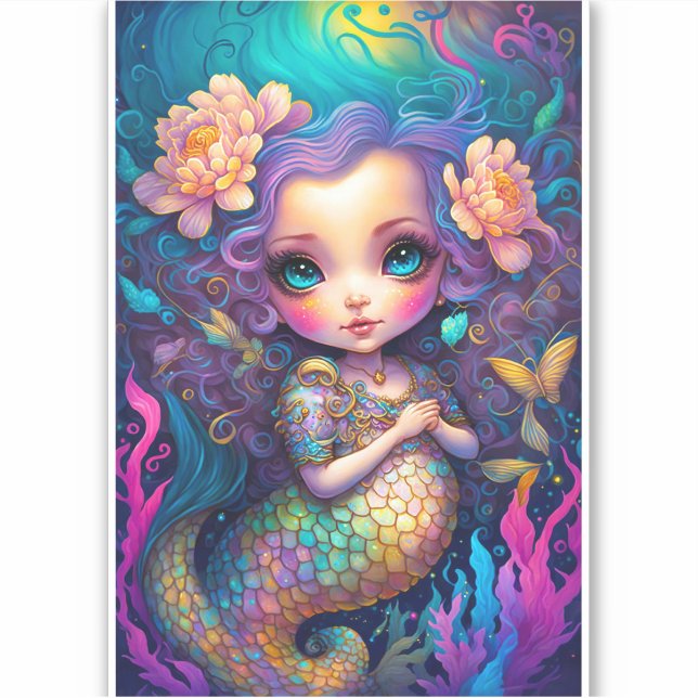 Sticker L'art de l'Imaginaire de la mignonne sirène (Devant)
