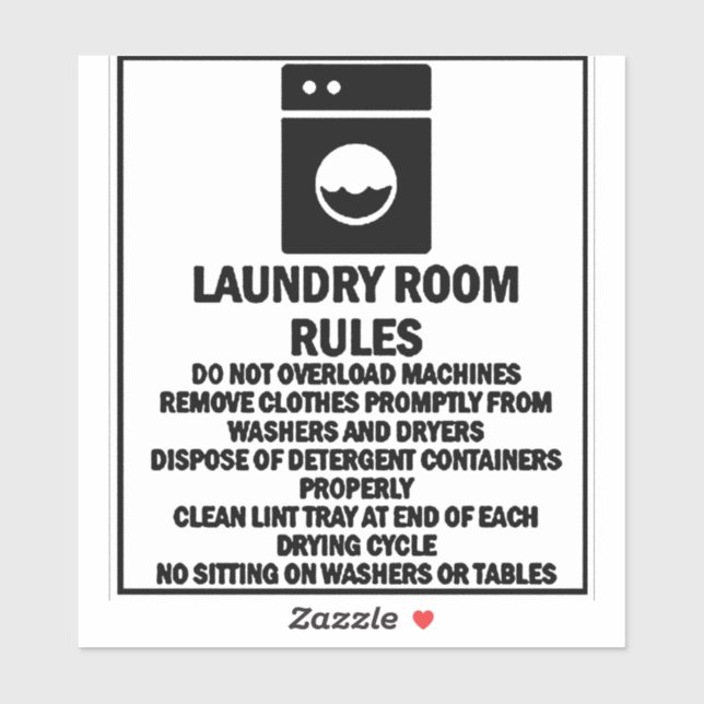 Sticker Lave-linge - Règles de la chambre Lave-linge - Sti (Feuille)