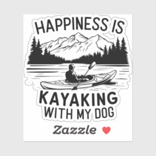 Sticker Le bonheur est le Kayak avec mon chien en plein ai