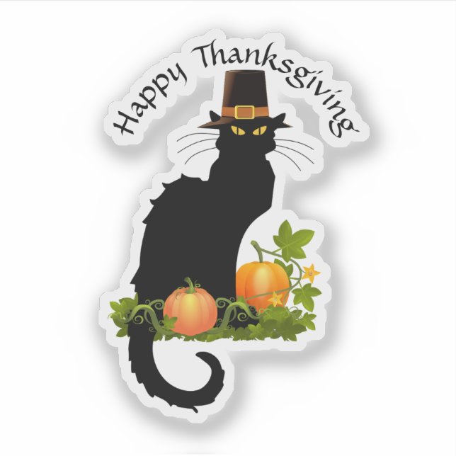 Sticker Le Chat Noir Thanksgiving and Pilgrim Turkey (Devant)