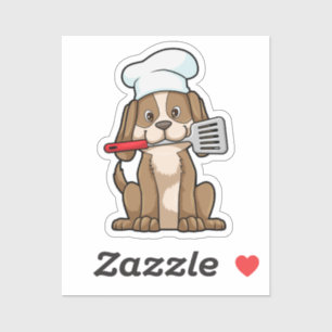 Sticker Le chien cuisinier avec le casquette et la spatule