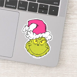 Sticker Le Grinch avec un chapeau de Père Noël rose