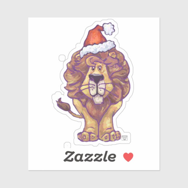 Sticker Le lion mignon dans un chapeau de Père Noël (Feuille)