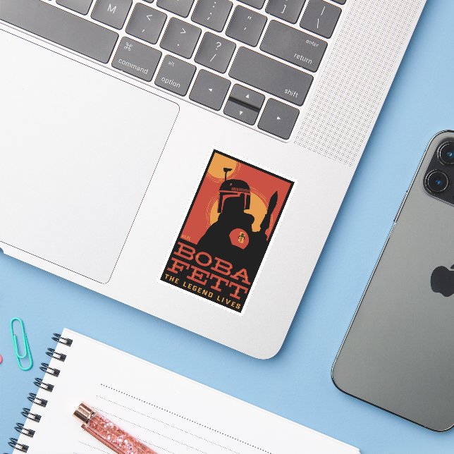 Sticker Le livre de Boba Fett | Retro Boba Fett Outline (Ordinateur portable avec iPhone)