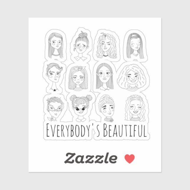 Sticker Le magnifique Doodle Art Féministe de tout le mond (Feuille)