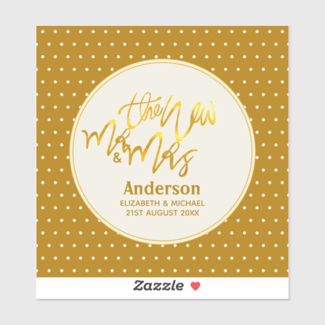 Sticker Le Nouveau M. et Mme (nom, date) Mariage Gold Deco (Feuille)