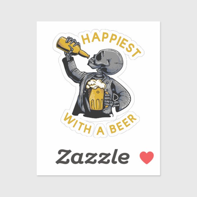 Sticker le plus heureux avec une bière avec squelette port (Feuille)