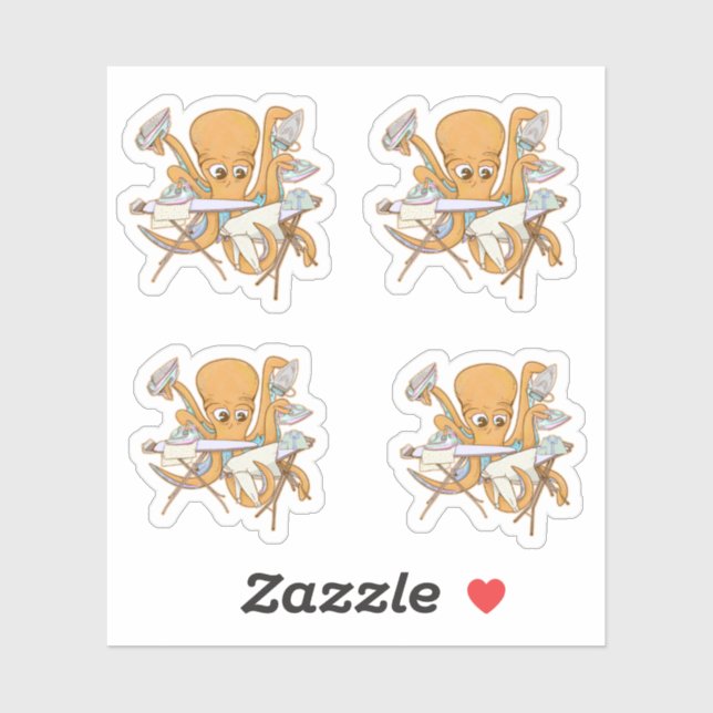 Sticker Le repassage des pieuvres, submergé par les corvée (Feuille)