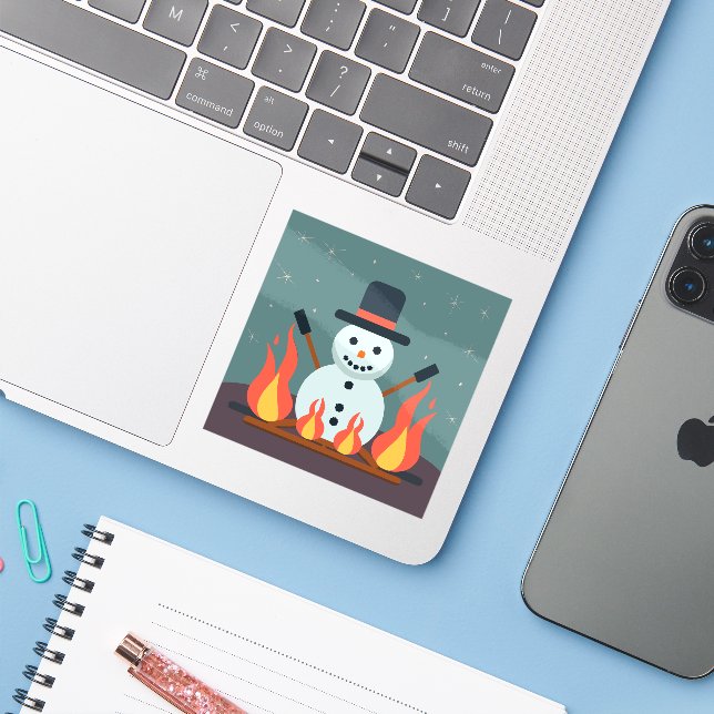 Sticker Le Snowman au camping (Ordinateur portable avec iPhone)