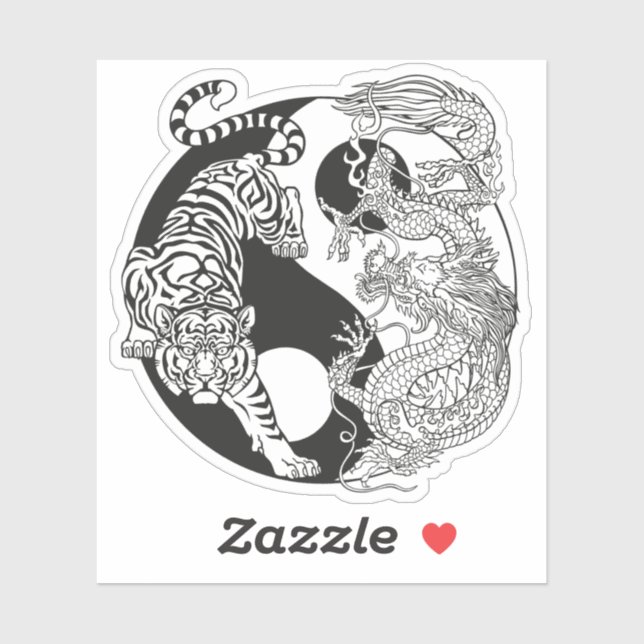 Sticker Le tigre blanc contre le dragon vert au yin yang s (Feuille)