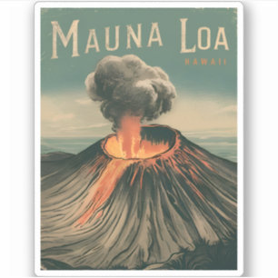 Sticker Le volcan rétro Vintage voyage Mauna Loa Hawaii