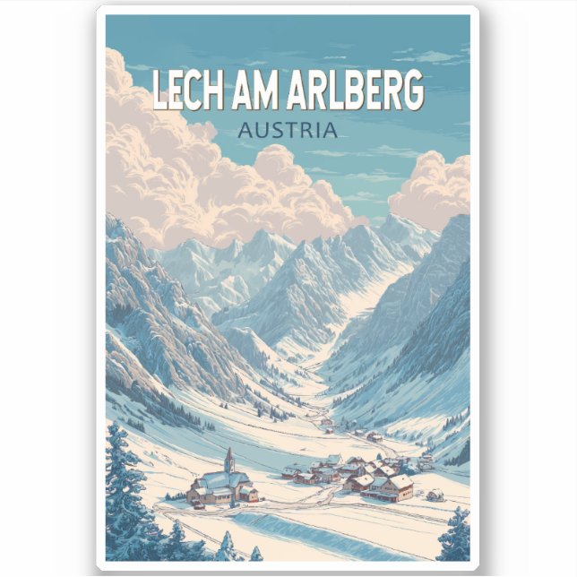 Sticker Lech am Arlberg Autriche Illustration Travel Art (Devant)