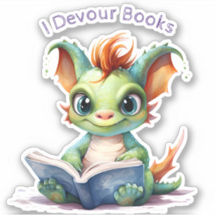 Sticker *~* Lecture Bébé Dragon - I DEVOUR AP88 LIVRES