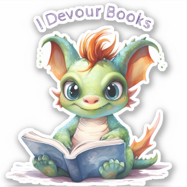 Sticker *~* Lecture Bébé Dragon - I DEVOUR AP88 LIVRES (Devant)