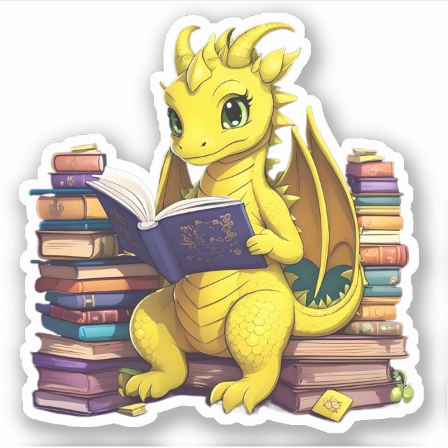 Sticker Lecture d'un dragon jaune (Devant)