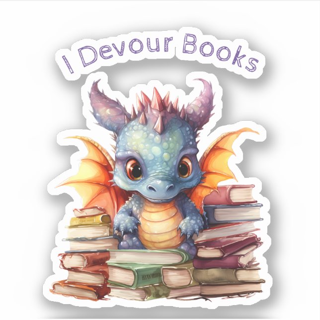 Sticker *~* Lecture Whimsical Baby Dragon READING dévorant (Devant)