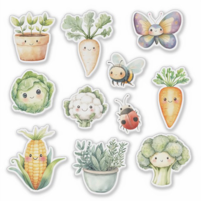 Sticker Légumes Papillons Plante Abeilles Petit Sprout (Devant)