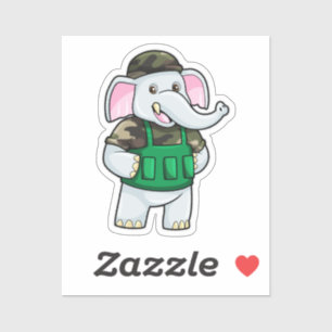 Sticker L'éléphant comme soldat avec uniforme et casque