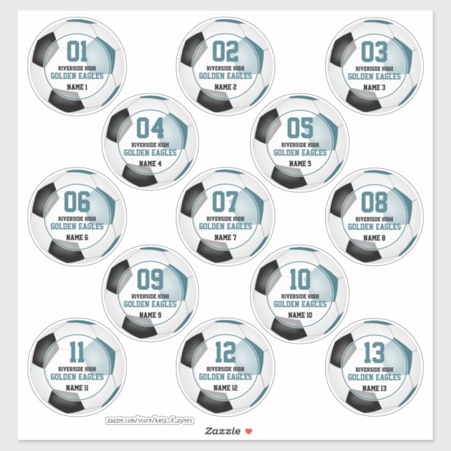 Sticker L'équipe turquoise de football noir couleurs fille (Feuille)