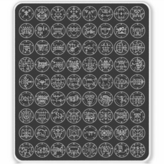 Sticker Les 72 Sigles de Démon d'Ars Goetia (blanc sur noi