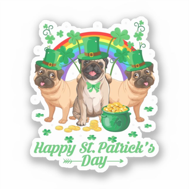 Sticker Les Carlins mignons Bonne St Patrick's Day (Recto)