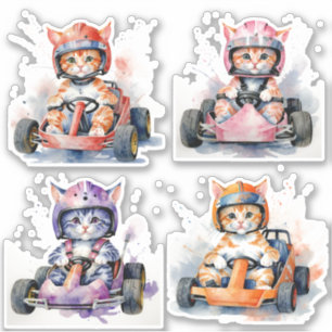 Sticker Les chats en karting