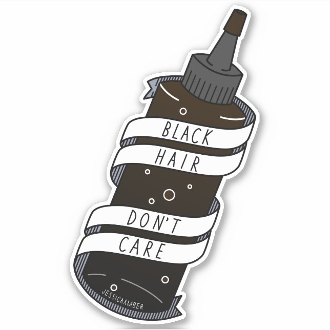 Sticker Les cheveux noirs ne se soucient pas de la bouteil (Devant)