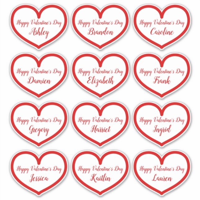 Sticker Les enfants du Coeur Rouge mignon Noms de Valentin (Devant)