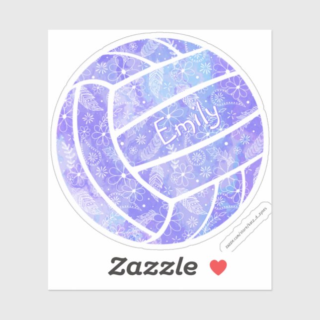 Sticker les filles nom boho floral violet volleyball (Feuille)