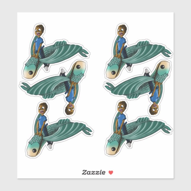 Sticker Les garçons afro-américains sur le poisson volant (Feuille)