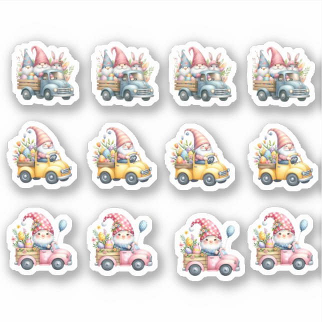 Sticker Les Gnomes de Pâques Conduisent Des Camions Avec D (Devant)