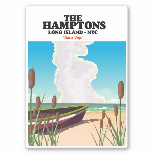 Sticker Les Hamptons Long Island NYC, affiche de voyage. (Devant)