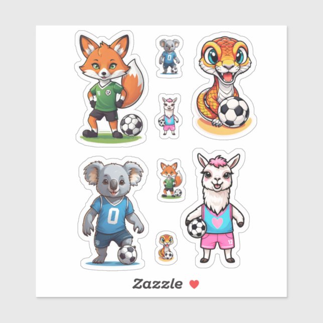 Sticker Les mignons Animaux Jouer Soccer Collection (Feuille)