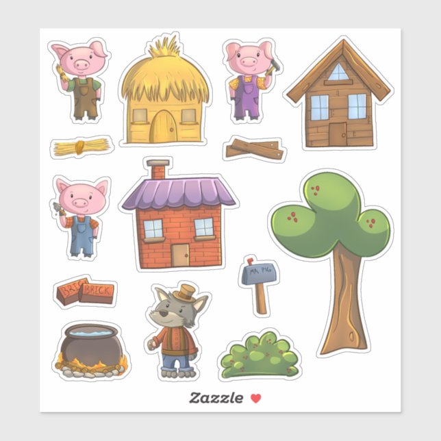 Sticker Les Trois Petits Cochons (Feuille)