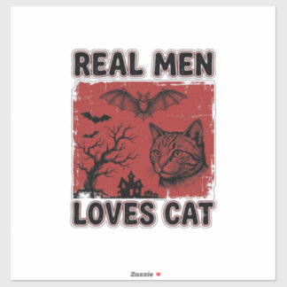 Sticker Les vrais hommes aiment le chat Halloween Vintage