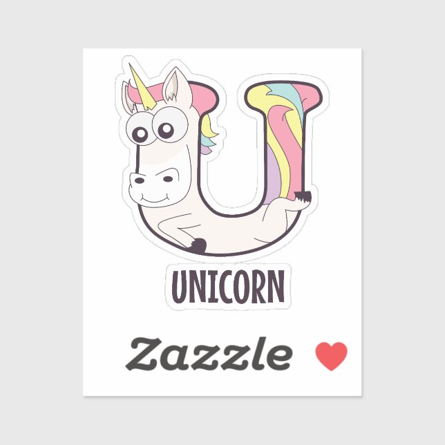 Sticker Lettre alphabet animal - U (Unicorne) (Feuille)