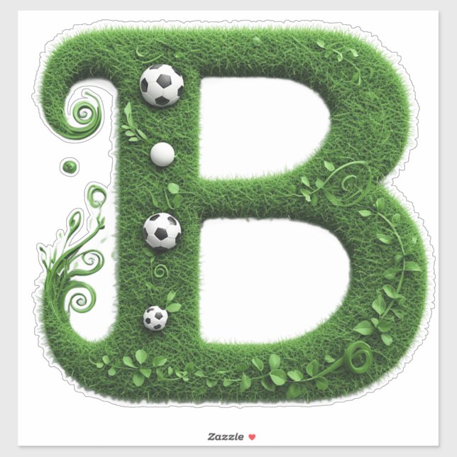 Sticker Lettre B en topiaire d'herbe verte avec ballon de  (Feuille)